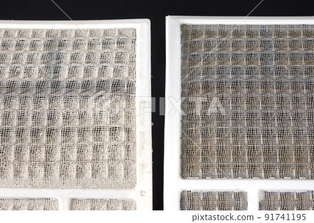 Dirty and clean air conditioner filters. Cleaning the filter from dust, allergies and asthma from dust, maintenance of air conditioners Dirty and clean air conditioner filters. Cleaning the filter from dust, allergies and asthma from dust, maintenance of air conditioners 91741195