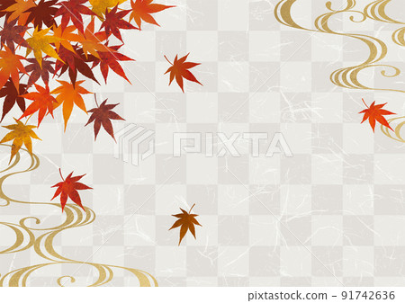 Autumn leaves, Japanese paper and gold wave background Autumn leaves, Japanese paper and gold wave background 91742636