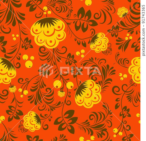 Petrikov painting seamless pattern. Folk style. ethnic painting. Pancake week. postcard or poster, Slavic holiday. Shrovetide Maslenitsa Petrikov painting seamless pattern. Folk style. ethnic painting. Pancake week. postcard or poster, Slavic holiday. Shrovetide Maslenitsa 91743365