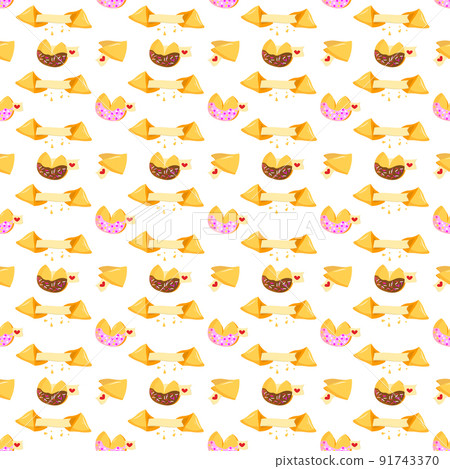 Cookie pattern with chocolate and icing. Chinese fortune cookies. Vector illustration isolated on white background. For use in wrapping paper, fabric, scrapbooking and decoration, for brochures, flyer 91743370