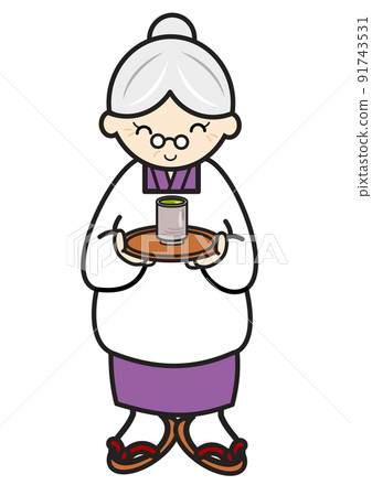 Grandmother with a tray of tea Grandmother with a tray of tea 91743531