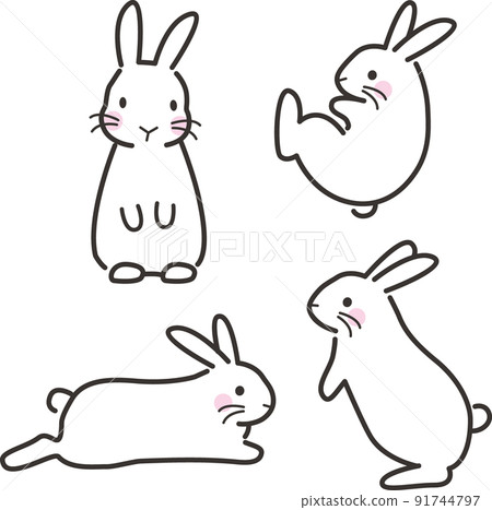Various pose sets of a simple white rabbit Various pose sets of a simple white rabbit 91744797