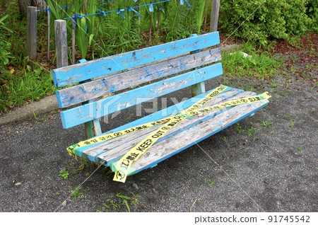 Bench with off-limits tape Bench with off-limits tape 91745542