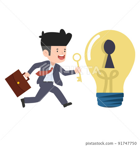 businessman holding golden key with lightbulb businessman holding golden key with lightbulb 91747750
