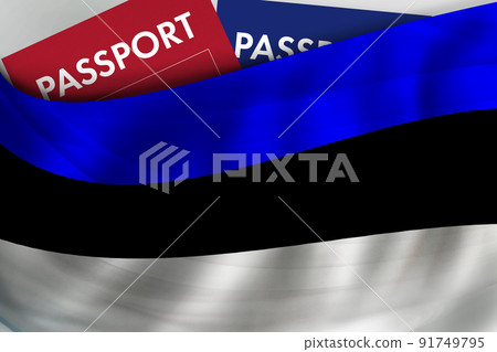Estonian flag background and passport of Estonia. 91749795
