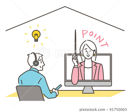 網絡研討會的概念。女老師和男人一起在線上課[矢量圖素材] 91750003