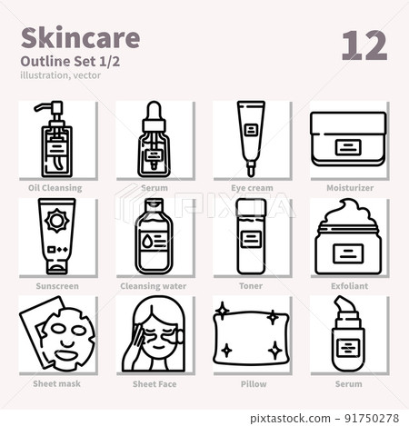 Skincare icons set, Outline, vector and illustration set 1 91750278