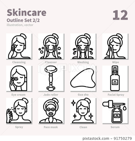 Skincare icons set, Outline, vector and illustration set 2 Skincare icons set, Outline, vector and illustration set 2 91750279