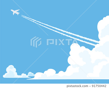 雷雲和藍天的清爽夏日背景 — 噴射機和凝結尾跡 91750442