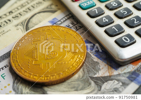 Golden bitcoin on US dollar banknotes money for business and commercial, Digital currency, Virtual cryptocurrency, blockchain technology. Golden bitcoin on US dollar banknotes money for business and commercial, Digital currency, Virtual cryptocurrency, blockchain technology. 91750981