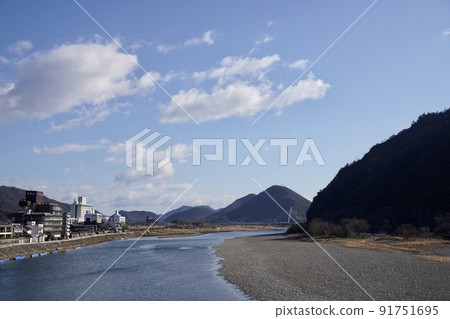 River, blue sky and mountains River, blue sky and mountains 91751695