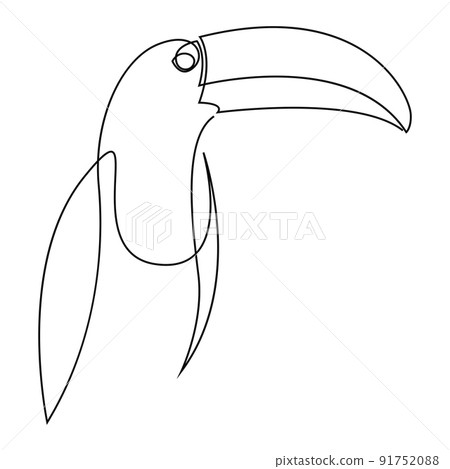 Single continuous line drawing of adorable toucan bird with big beak for logo identity. Endangered animal mascot concept for national zoo icon. Trendy one line draw graphic design vector illustration. Single continuous line drawing of adorable toucan bird with big beak for logo identity. Endangered animal mascot concept for national zoo icon. Trendy one line draw graphic design vector illustration. 91752088