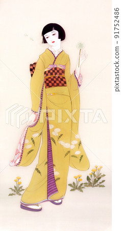 Kimono woman with fluff of Taisho Roman dandelions Kimono woman with fluff of Taisho Roman dandelions 91752486