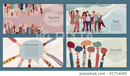 Volunteer people group concept. Editable template. Banner - Leaflet - poster. Hand-up multiethnic and multicultural people. Diversity. Hands in a circle holding speech bubble.Team concept Volunteer people group concept. Editable template. Banner - Leaflet - poster. Hand-up multiethnic and multicultural people. Diversity. Hands in a circle holding speech bubble.Team concept 91754085