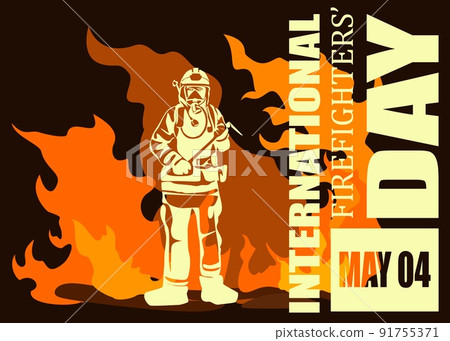 Firefighter silhouette vector illustration, as a banner, poster or template for international firefighters day. Firefighter silhouette vector illustration, as a banner, poster or template for international firefighters day. 91755371