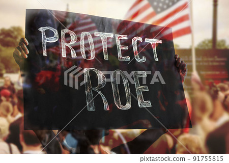 Feminist women fight for their rights. U.S. court overturns abortion law. A wave of protests in the U.S. Los Angeles, California, USA - May 14, 2022: Activists protest the leaked Supreme Court opinion 91755815