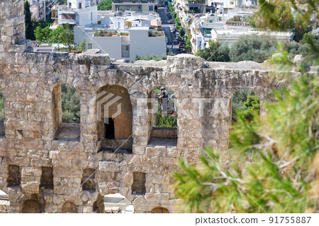 Ruins of temples on the Acropolis hill, Athens, Greece 91755887