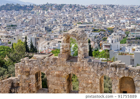 Ruins of temples on the Acropolis hill, Athens, Greece 91755889