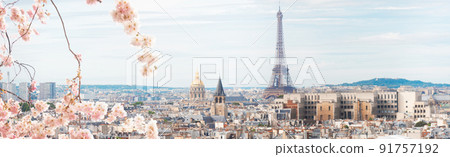 skyline of Paris with eiffel tower 91757192