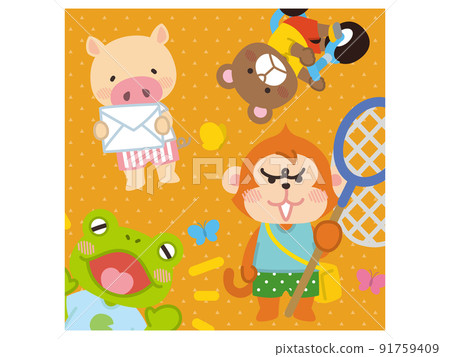 Animal character monkey pig bear frog Animal character monkey pig bear frog 91759409