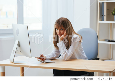 Unhappy sad blonde businesswoman worker freelancer look at camera hold phone typing message in light modern office. Employee work doing breakup chatting with business partner read news. Copy space Unhappy sad blonde businesswoman worker freelancer look at camera hold phone typing message in light modern office. Employee work doing breakup chatting with business partner read news. Copy space 91759816