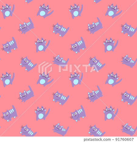 Cute purple Cartoon Cat Vector Seamless Pattern And Background for kids. Cute purple Cartoon Cat Vector Seamless Pattern And Background for kids. 91760607