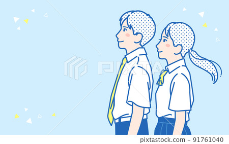 Vector illustration material of male and female students in summer clothes 91761040