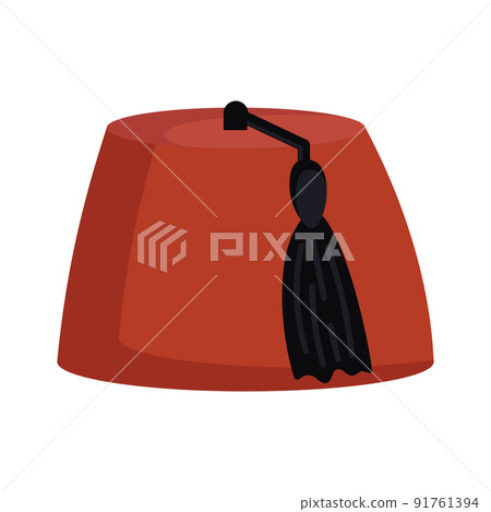 Fez hat vector illustration icon. Turkish symbol cap and muslim traditional head with tassel. Turkey clothing culture ethnic accessory and retro fashion wear. Cultural egypt costume arabic and cartoon 91761394