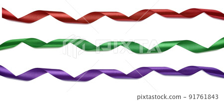 Twisted silk red, blue and purple ribbons for decoration Twisted silk red, blue and purple ribbons for decoration 91761843
