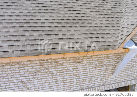 Roofing construction house rooftop roof covered asphalt shingles 91763383