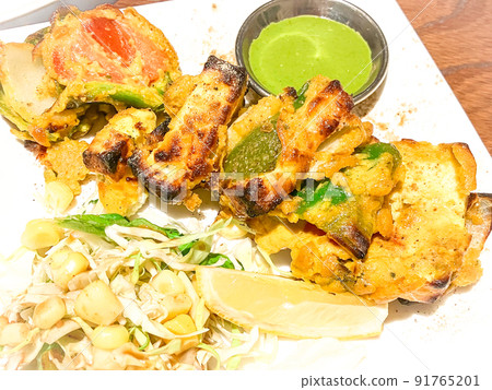 Indian food Paneer Ticca (grilled cottage cheese with spices) 91765201