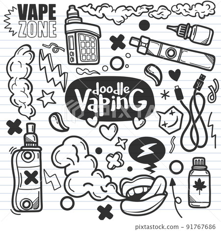 Doodles vape and elements - Stock Illustration [91767686]