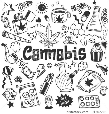 Cannabis Marihuana Traditional Doodle Icons Sketch Hand Made Design Cannabis Marihuana Traditional Doodle Icons Sketch Hand Made Design 91767708