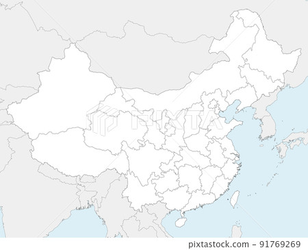 Vector blank map of China with provinces, regions and administrative divisions, and neighbouring countries. Editable and clearly labeled layers. 91769269