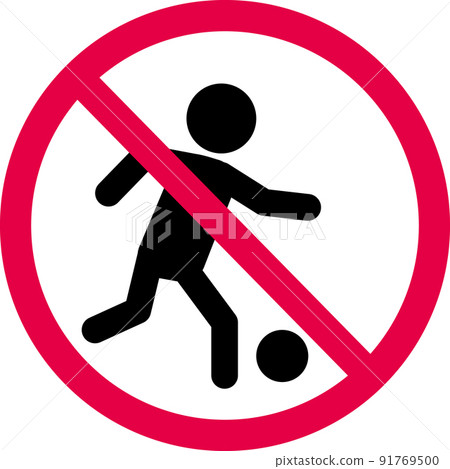 no football sign. no soccer player icon. ban on playing football symbol. flat style. 91769500