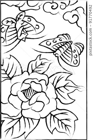 Hanafuda 刷插圖 Minazuki 牡丹蝴蝶六月牡丹蝴蝶 91770492