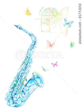 玻璃薩克斯管七彩蝴蝶窗手繪 91772858