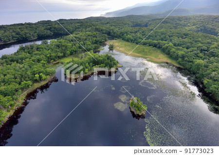Shiretoko Five Lakes in early summer seen from the sky (Shiretoko, Hokkaido) 91773023