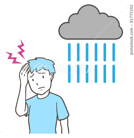 Men with headaches on rainy days, cyclone headaches, weather pains, simple 91775202