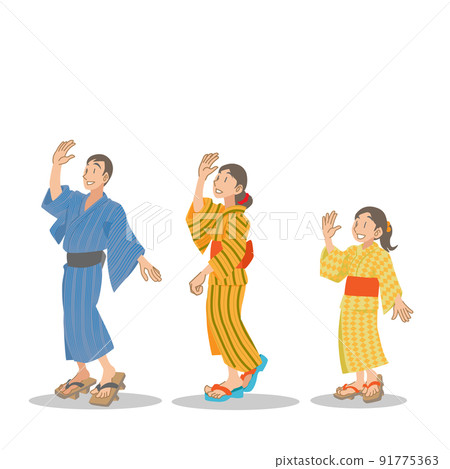 穿著浴衣享受盆舞的父母和孩子 91775363