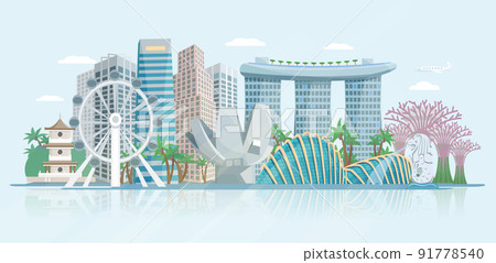 Singapore Skyline Flat Panoramic View Poster 91778540