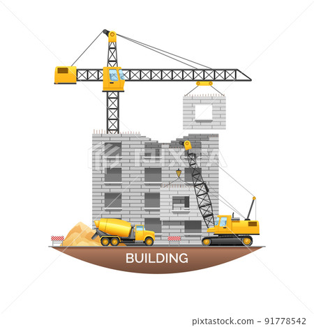 Building Construction Machinery Flat Illustration 91778542