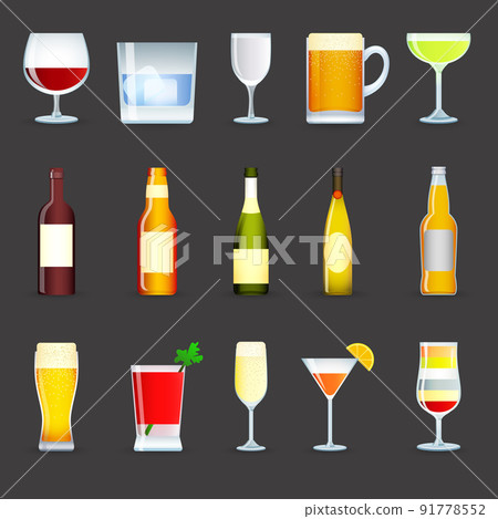 Alcohol Drinks Icons Set 91778552