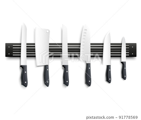 Knives On Magnetic Strip 3D Illustration 91778569