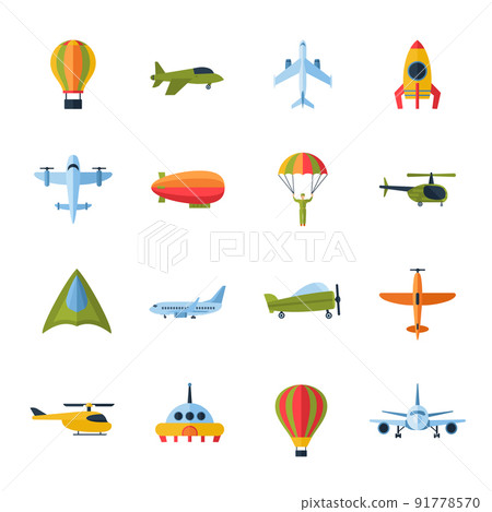Aircraft icons set flat 91778570