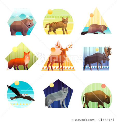 Animals Polygonal Emblem Set 91778571