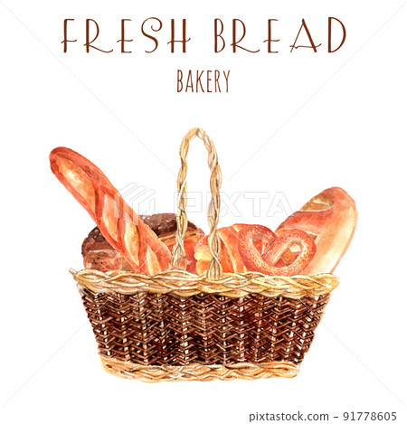 Fresh bread baker basket illustration Fresh bread baker basket illustration 91778605