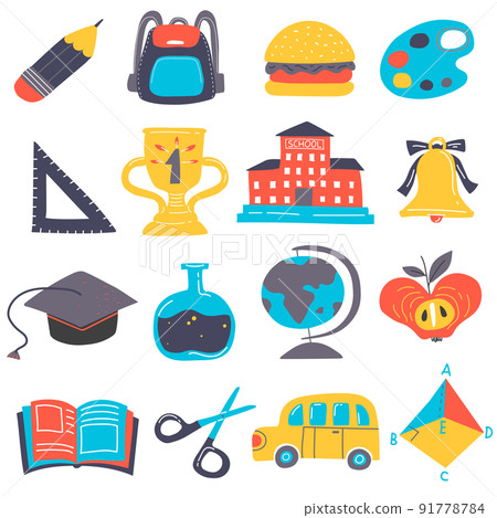 Cartoon Back To School Icon Set Cartoon Back To School Icon Set 91778784