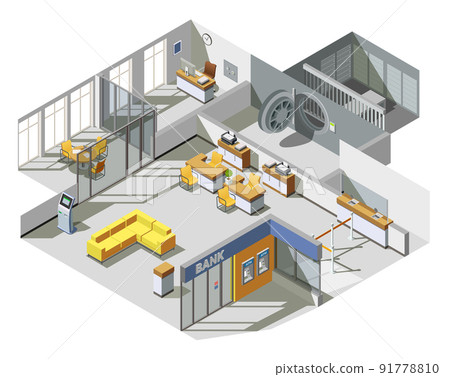 Bank Office Interior Isometric Composition 91778810