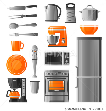 Appliances And Kitchen Utensil Icons Set 91779011